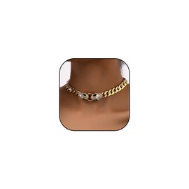 XUN Zhe Punk Animal Snake Choker Necklace Hip Hop Rhinestone Snake head Cuban Link Chain Necklace Chunky Cuban Chain Crystal Jewelry for Women Gifts (Style A Gold)