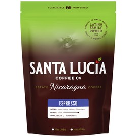 Santa Lucia Coffee Café Crema Espresso Roast Coffee - Specialty Volcanic Nicaraguan Espresso Roast - Farm-Direct, Low-Acid - Dense Golden Crema - 91-Point, Small-Batch - Ground - 16oz (Pack of 1)