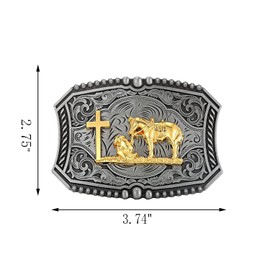 QQA Western Cowboy Belt Buckle Fashion Gold Eagle/Bull/Wolf/Cross and Prayer Horse Pattern Belt Buckles for Men Women