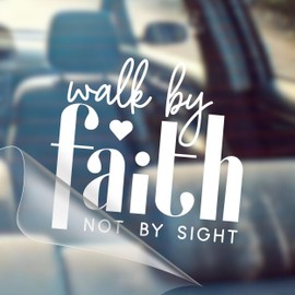 Walk by Faith, Not by Sight - Christian Jesus Cross Car Vinyl Decal Bumper Sticker for Car, Wall, Window, Vehicle, Weather Resistant, Viral