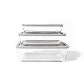 DURA LIVING 6-Piece Glass Food Storage Containers Set (3 Containers + 3 Lids) |Rectangular, Nesting, Microwave & Dishwasher Safe | BPA-Free, Space-Saving | Grey Lids for Pantry & Kitchen Organization