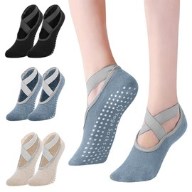 Yoga Socks, Non-Slip, 3 Pairs of Non-Slip Socks, Women's Trainers, Pilates Socks, Non-Slip Grip Socks, Ballet Socks with Handles for Yoga, Barre, Pilates, Trampoline, Home, Hospital (EU 35-40), Black