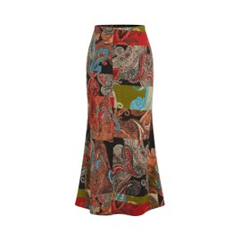 CIDER Maxi Skirt for Women Aztec Colorblock Mermaid Long Mid Waist Knit High Stretch Skirts for Women Trendy