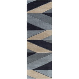 Mark&Day Wool Rugs, 2x8 Neerloon Modern Charcoal Runner Area Rug, Blue Beige Green Carpet for Hallway, Kitchen, Bedroom or Living Room (2'6" x 8' Runner)