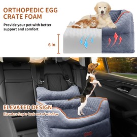 Dog Car Seat - Memory Foam Dog Booster Seat for Small Dogs Up to 25lbs-Elevated Pet Car Seat with Storage Pockets and Dog Seat Belt-Soft Pet Travel Bed for Front & Back Seats-Removable Washable-Grey