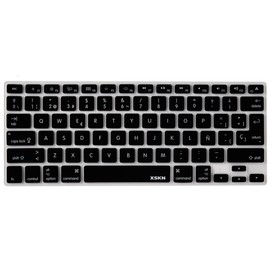 XSKN Spanish Language Silicone Keyboard Skin Cover for MacBook Air 13 & MacBook Pro 13 15 17 inch (US& European ISO Keyboard) (Black)