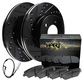 Hart Brakes Front Brake Rotors Black Drilled Slotted Ceramic Pads Compatible For 2007-2010 Mini Cooper