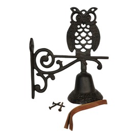 Goldbach Cast Iron Owl Wall Bell 22 cm Door Bell, Garden Decoration, Antique Design, Dark Brown, 1 Piece Bell, Antique Retro Country House Ornament