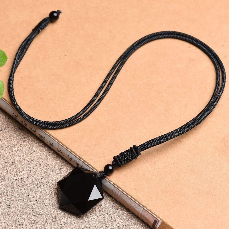 Black Obsidian Hexagram Pendant Necklace Healing Protection Crystal Jewelry