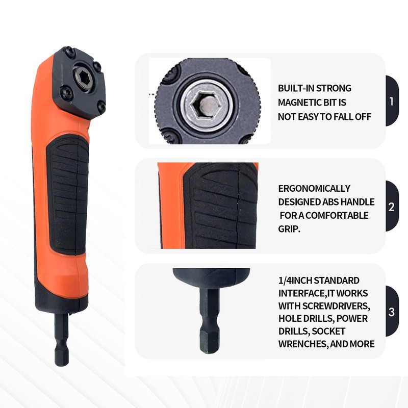90 Degree Drill Adapter, Right Angle Drill Attachment, ABS Handle