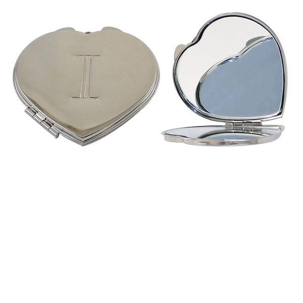 Ganz Compact Purse Mirror with Dual View, Monogram I in Center of Heart-Shape Metal Case.