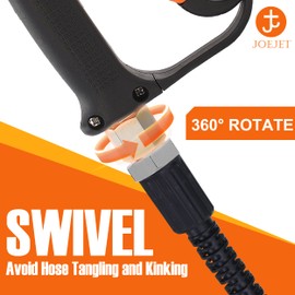 JOEJET Pressure Washer Gun with Swivel, Short Power Washer Gun with 5 Spray Nozzle Tips, 3/8" Quick Connect Plug and M22-14/15mm Fittings