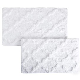 Lavish Home 100% Cotton 2 Piece Trellis Bathroom Mat Set - White