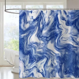 FAIRYGATE B9009 Shower Curtain 180 x 180 cm White and Blue Marble Modern Abstract Shower Curtains Anti Mould Waterproof Polyester Fabric Washable Bathroom Curtain for Bathroom with 12 Hooks