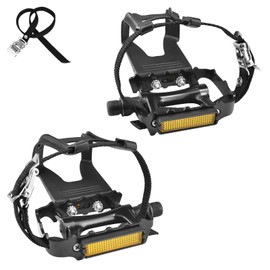 Bike Pedals Dual-use Bicycle Pedals, A Pair Detachable Alloy Multi-Purpose Pedals for Exercise Bike, Mountain Cycling and Stationary Cycling, 9/16-Inch Spindle Pedals with Clips and Straps