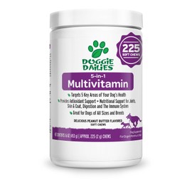 Doggie Dailies Doggie Dailies 5 in 1 Multivitamin for Dogs, Dog Multivitamin for Skin and Coat Health, Joint Health, Improved Digestion, Antioxidants, Support a Healthy Immune System (Peanut Butter) 225 Soft Chews