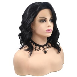 Wiginway Black Curly Bob Wigs Synthetic 13x3 Lace Front Wig with Heat Resistant Fiber Women Hair Everyday Wavy Wig 14 Inches