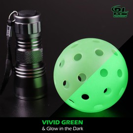 R&L Glow in The Dark Pickleball Balls with UV Flashlight, Fluorescent Luminous Green for Night Time Play, Premium 40 Holes USAPA Standard, Durable Outdoor Indoor Use - 4 Pack