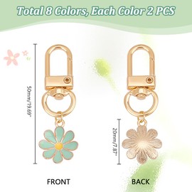 PH PandaHall 16pcs Daisy Flower Keychain 8 Colors Bag Charm Key Chain Set Cute Alloy Enamel Pendant Bag Decorations Car Key Charms Key Ring for Women Purse Handbag Wallet Backpack