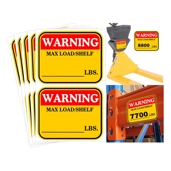 3×4 inch Caution MAX Load/Shelf LBS Sticker Bright Warning Pallet