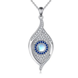 AXELUNA Evil Eye Necklace 925 Sterling Silver Blue Eye Necklace Moonstone Protection Amulet Evil Eye Jewelry Gift for Women