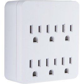 GE Pro 6-Outlet Extender Surge Protector, Wall Tap Adapter, Charging Station, Automatic Shutdown, 3-Prong, 1020 Joules, UL Listed, White, 36727