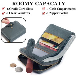 ANYWN Women's Small Soft Leather Purse Small Purse Women's Mini Purse with Large Zip Coin Compartment, grey