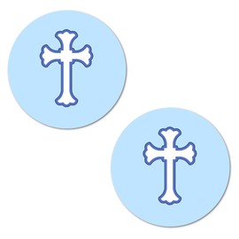 40 pegatinas de cruz azul, etiquetas redondas brillantes de 2 pulgadas, bautismo temático, decoraciones de bautizo, comunión o baby shower, ideales para recuerdos de fiesta, etiquetas, juegos y suministros Fabricado en Estados Unidos