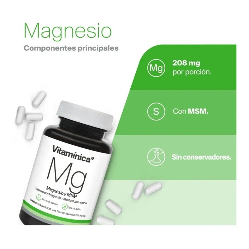 Vitamínica Mg Magnesium (180 Capsules) - Natural Mineral for 90