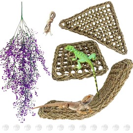 MUYG Natural Seagrass Reptile Hammock,Bearded Dragon Bed Lounger Large Flexible Purple Jungle Climbing Hanging Vine Reptile Tank Decor for Lizard,Gecko,Chameleon,Snake