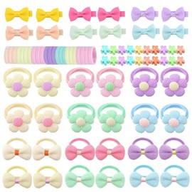 MEISO Toddler Hair Accessories, 156 Pcs Baby Hair Tie Elastic Scrunchies, Seamless Ponytail Holders, Bowknot Hair Clips, Cute Flower Mini Hair Clips, Hair Bow Ties, Girl Ties Rubber Bands