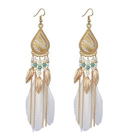 fdsmall Earrings Faux Feather Earrings Bohemian Fringe Tassel Long Drop Dangle Earrings Jewellery Long Vintage Dangle Earrings for Women, Alloy Steel