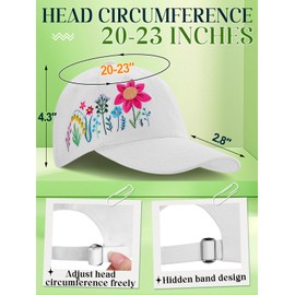 Floral Embroidered Baseball Cap for Girls Women Men - Adjustable Soft Breathable Cotton Hats for Fall Gifts (White)