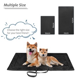 Waterproof Portable Dog Settle Mat, 127 x 70 CM Foldable Dog Travel Mat, Washable Camping Dog Bed for Car Boot, Small Roll Up Pet Mat, Black