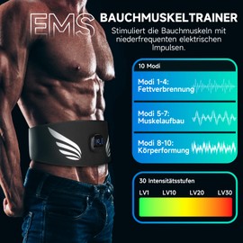 Profey EMS Abdominal Muscle Trainer, Electric Abdominal Trainer with 10 Modes and 30 Intensities, EMS Device with Calorie Consumption Display and Type-C Charging
