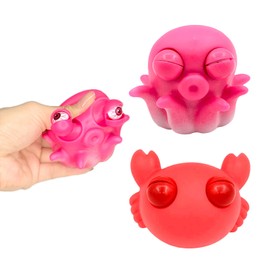 2P Popping Out it Eyes Squishy Squeeze Toy,Funny Octopus Crab Pinch Toy Stress Relief Toys,Squeeze Marine Fish Toy Novelty Fidget Hand Toys for Xmas Stocking Fillers Kids Adults Autistic Birthday Gift