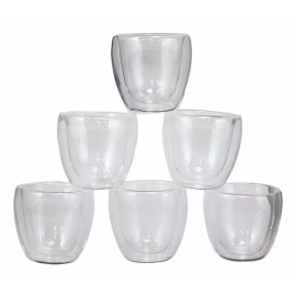 Ebros Gift Heat Thermal Resistant Double Wall Glass Sake or Tea Cup Set of 6 Shot Cups 3oz