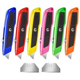 Jetmore 6 Pack Utility Knife, Colorful Retractable Box Cutter with 10 SK5 Blades, Heavy Duty Razor Knife for Cardboard, Boxes, and Cartons