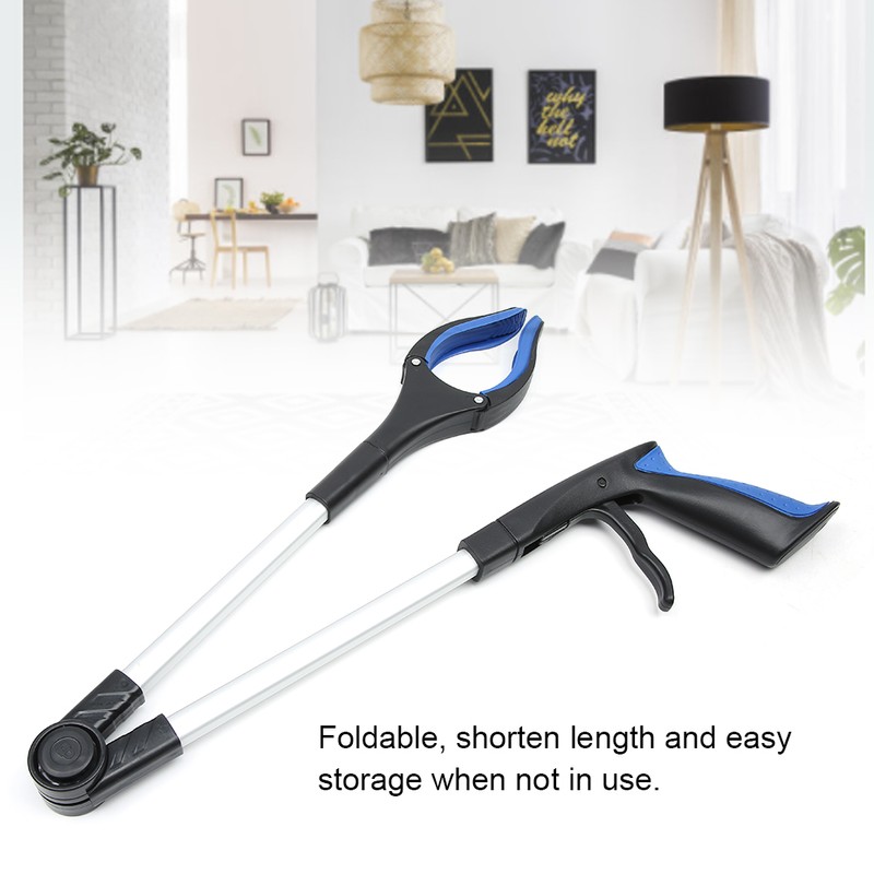 Blue Foldable Long Pick Up Reacher Grabber Helping Hand Tool