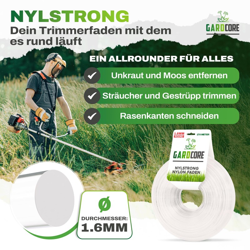 GARDCORE® Nylstrong Trimmerfaden [4mm | 31M] Mähfaden für Freischneider &