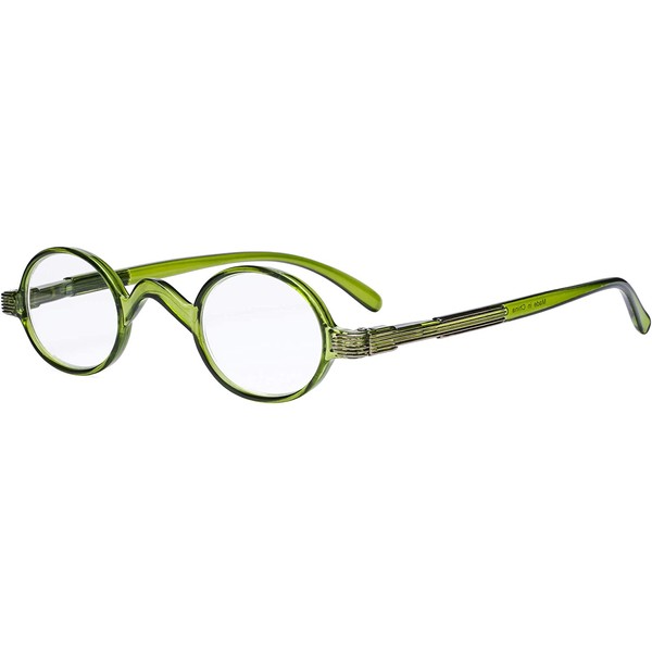 Eyekepper Small Oval Round Reading Glasses Vintage Mini Reader Eyeglasses for Men Women Reading with Spring Hinges Green Frame +1.25