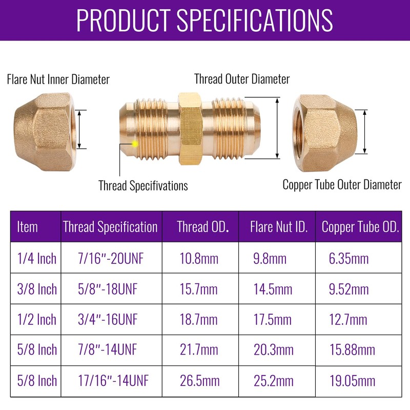 Copper Pipe Extension Joint Connectors - 1/2" Flare Male x