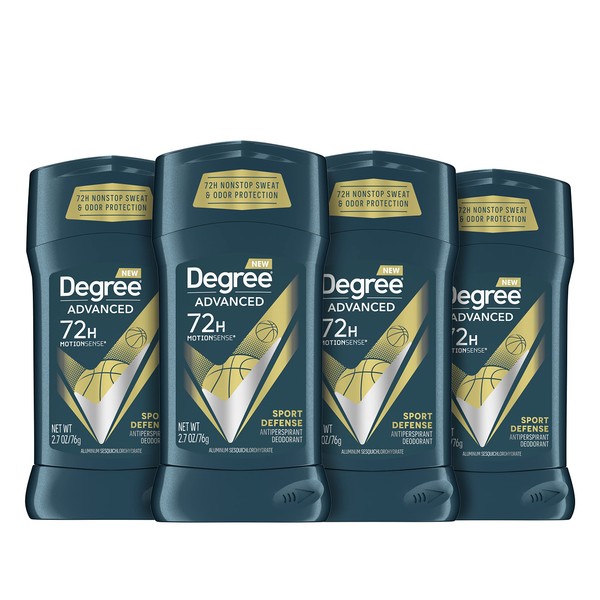Degree Men Advanced Antiperspirant Deodorant 72-Hour Sweat and Odor Protection Sport Defense Antiperspirant For Men With MotionSense Technology 2.7 oz 4 Count
