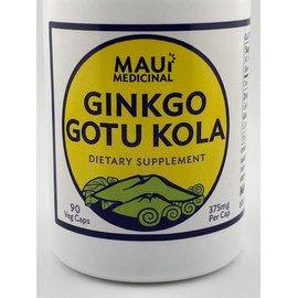 Maui Medicinal Herbs Ginkgo & Gotu kola Brahmi 90 Veggie Capsules- 375 mg per Capsule Organically Grown Ginkgo
