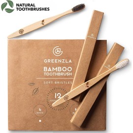 GREENZLA Bamboo Toothbrushes (12 Pack) | BPA Free Soft Bristles Eco-Friendly, Na