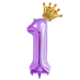 40Inch Purple Number 1 Crown Balloons Set, 1st Birthday Balloons for Girls, Wedding Anniversar Celebration Decorative Balloons. (1)