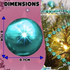 3x Turquoise 10M Bead Garlands, Luxury Plastic Christmas Bead Chains, Shiny Pearl Beads for Xmas Tree, Party Decor, Hanging Ornaments, DIY Crafts & Jewellery