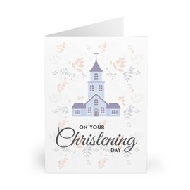 Elegant Blue Church Christening Greeting Card with Script Font - On Your Christening Day