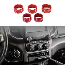 INFINAUTO AC Klimaanlage Medien Lautstärkeregler Schalterknopf Abdeckungsring, Innenverkleidung für Dodg für RAM 2018-2022 Rot, 5 Stück.