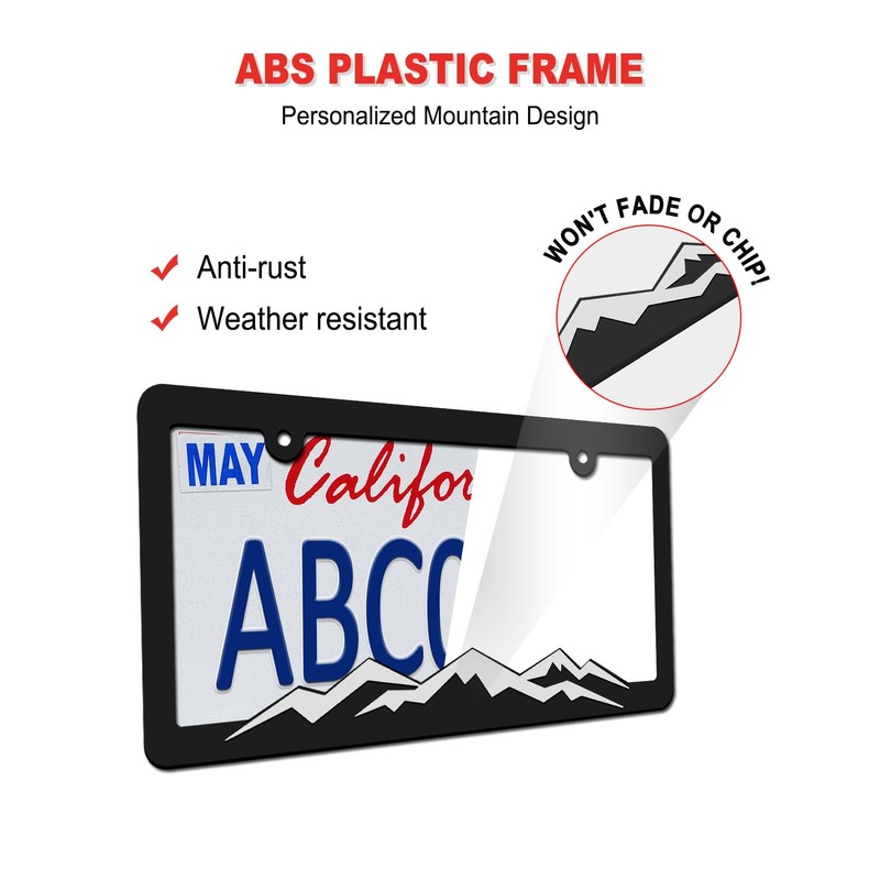 ZXFOOG Mountain License Plate Frames- Plastic Black Car Tag Holder